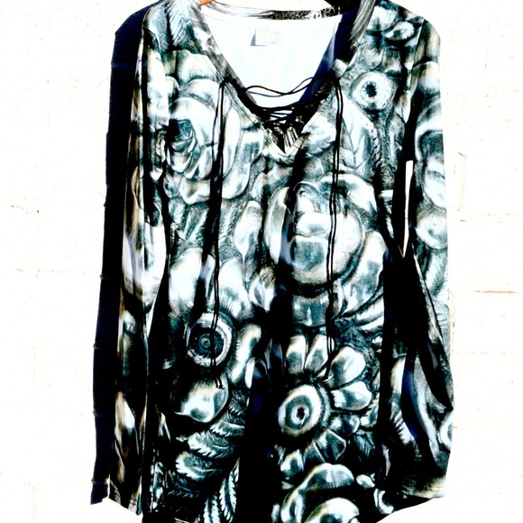 Floral Tiffany Tunic Shirt Blouse Boho Flowers Size Medium Large Cottagecore - Picture 2 of 7